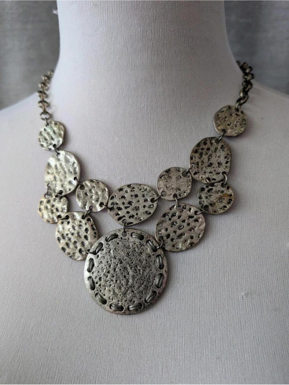 Ruby Rd. Silver Hammered Brutalist Statement Necklace
